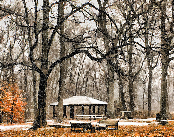 Picnic House in the Snow - painterly version - near Winfield Park