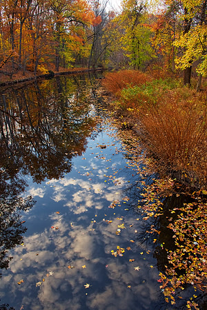 The Rahway River as id flows through Mohawk Park in Cranford - taken from one of the steel bridges